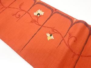 横段に花唐草模様織出し名古屋帯